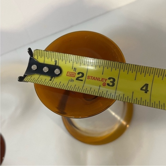 2 Amber Rimmed Stemware Glass 6” Hand-blown Mexican clear bar pedestal Glasses - Picture 5 of 9